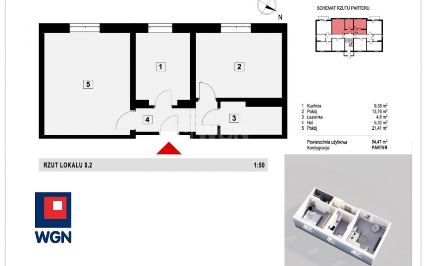 Brodnica, 395 000 zł, 54.47 m2, kuchnia z oknem - zdjęcie 1