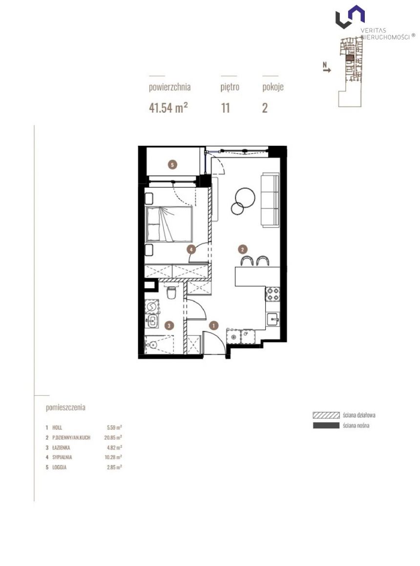 Katowice, 618 946 zł, 41.54 m2, pietro 11 miniaturka 2