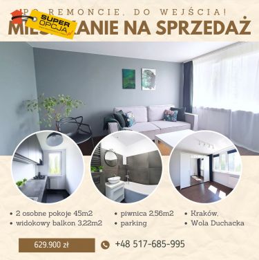 Kraków Podgórze Duchackie, 629 000 zł, 45 m2, z balkonem