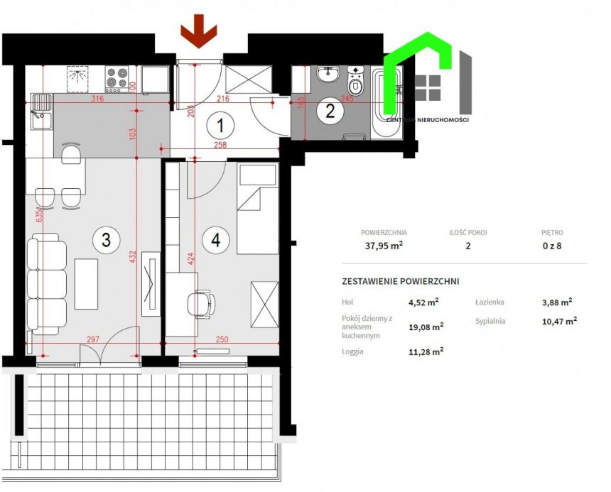 Rzeszów, 327 900 zł, 37.95 m2, z loggią miniaturka 3