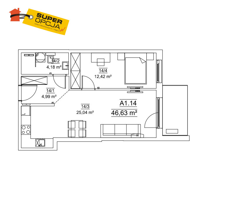 Kraków Stara Krowodrza, 826 000 zł, 46.63 m2, pietro 2 miniaturka 2