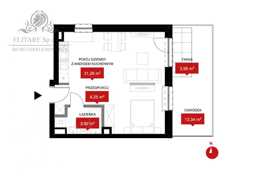 Mieszkanie 39,43m2 + ogród 13,34m2+taras 3,6m2/Wrocław, Kleczków miniaturka 7