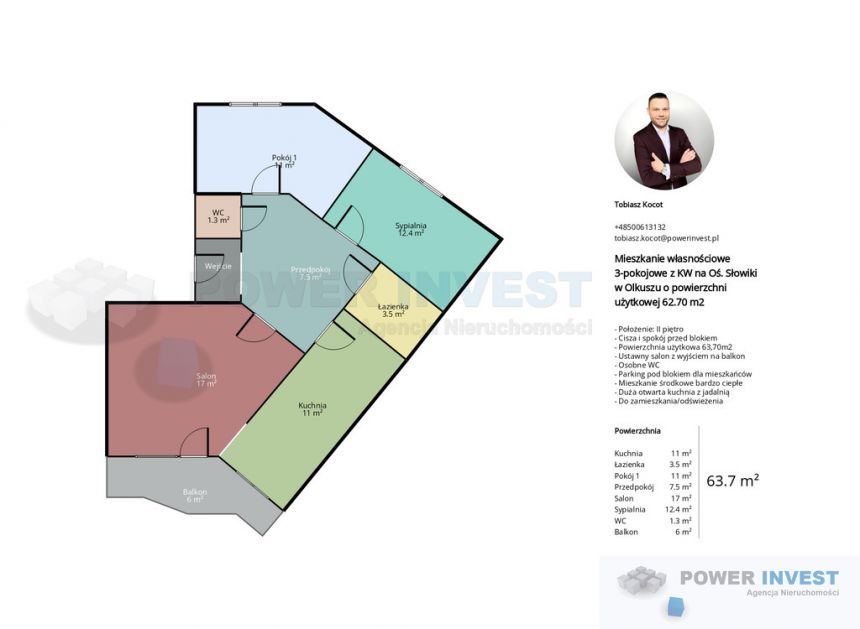 Ciekawie ułożone Mieszkanie 3-pok Olkusz 63,70m2 miniaturka 2