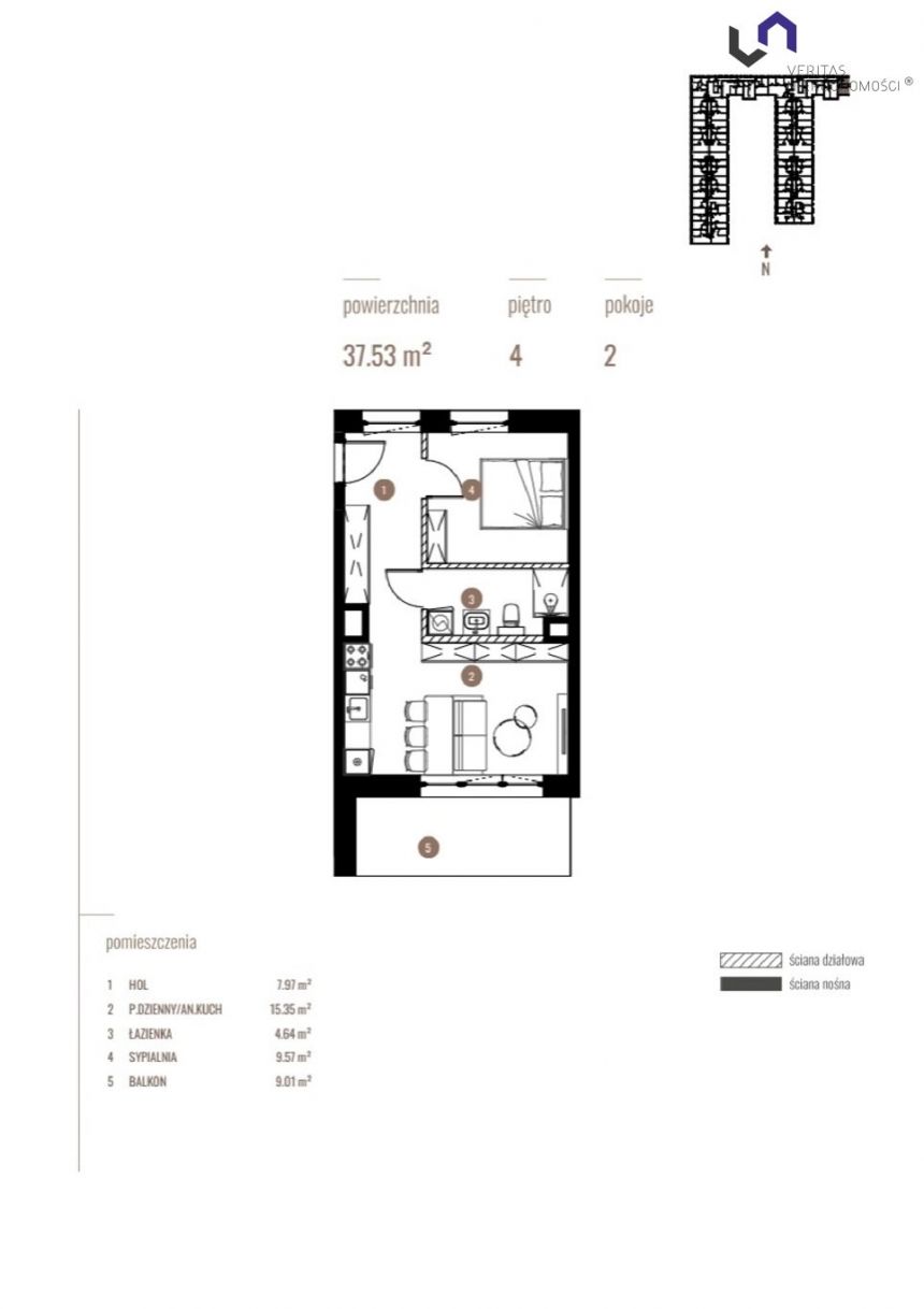 Katowice Dolina Trzech Stawów, 480 384 zł, 37.53 m2, aneks kuchenny połączony z salonem miniaturka 2