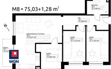 Wieluń, 599 490 zł, 75.03 m2, oddzielna kuchnia