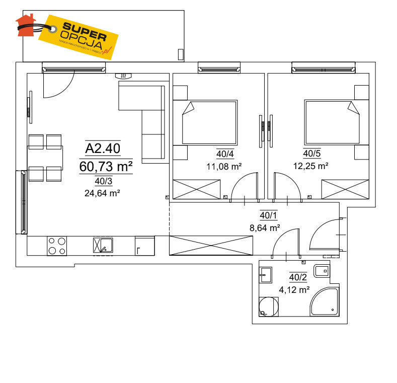 Kraków Stara Krowodrza, 1 027 000 zł, 60.73 m2, pietro 3/7 miniaturka 2