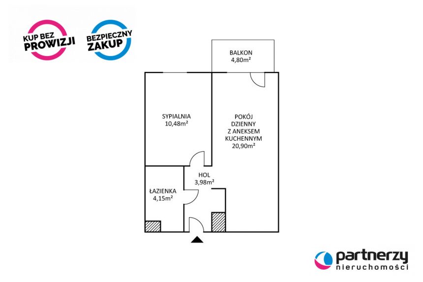 Gdańsk Łostowice, 409 000 zł, 38.43 m2, z miejscem parkingowym miniaturka 2
