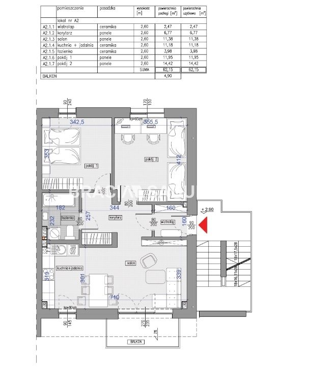 3 pok 63m2 balkon+taras Biezanów 11.400/m2 miniaturka 3