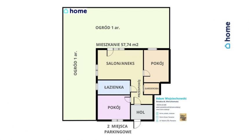 Mieszkanie 3pok. 58m2 + ogródek 1ar + 2 x parking - zdjęcie 1