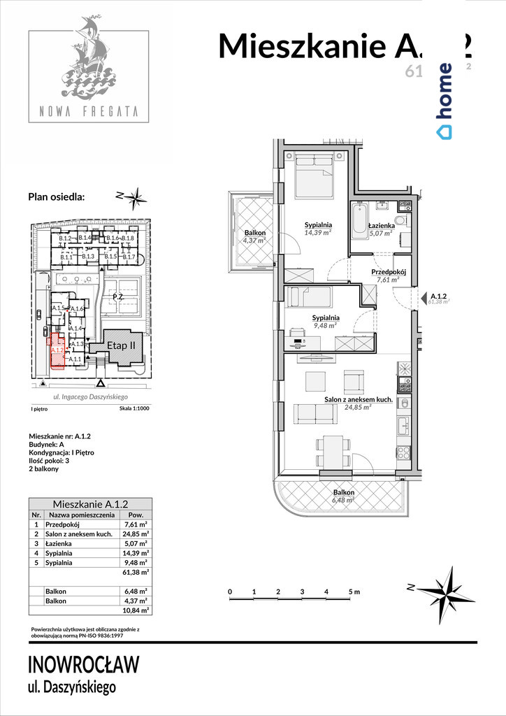 Nowa Fregata Inowrocław apartament 3 pokoje balkon miniaturka 6