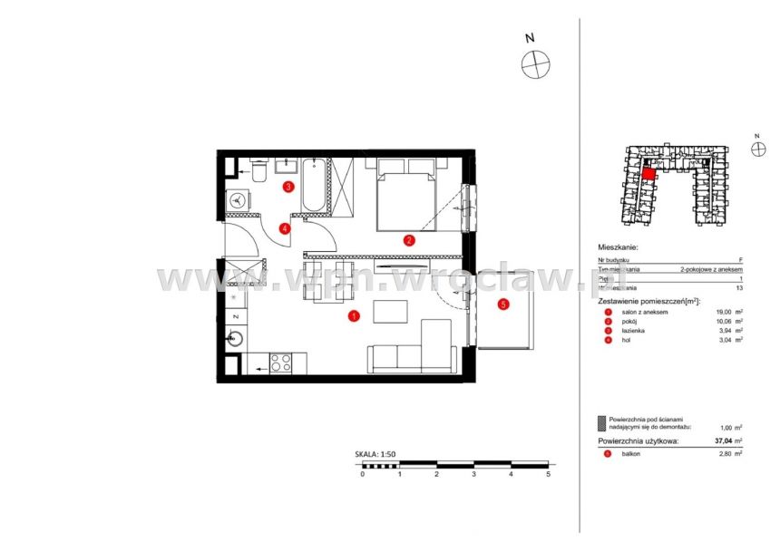 Wrocław Krzyki, 487 000 zł, 37.04 m2, z balkonem miniaturka 4