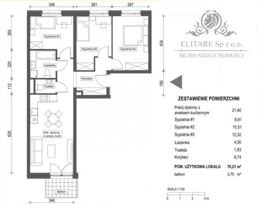 Mieszknie 4pok, 70,21m2 z balkonem Krzyki, Brochów, Wrocław miniaturka 4