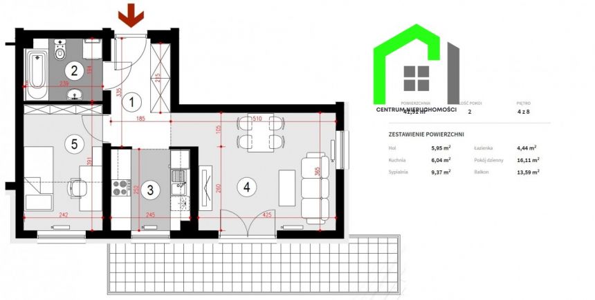 Rzeszów, 356 800 zł, 41.91 m2, z loggią miniaturka 4