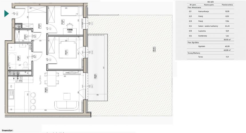 Mieszkanie 59,95 m2, 3 pokoje, Szydłówek miniaturka 5