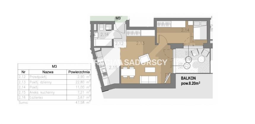 Kraków Grzegórzki, 975 390 zł, 47.58 m2, z balkonem miniaturka 16