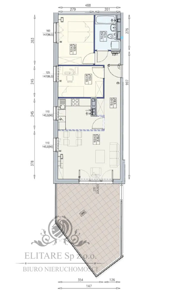 Mieszkanie 3 pok.59,39m2 z tarasem 26,98m2 Wrocław Krzyki ul.Braterska miniaturka 6