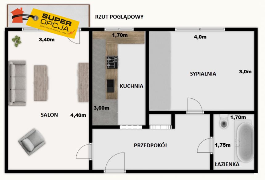 Kraków Podgórze Duchackie, 629 900 zł, 45 m2, M2 miniaturka 5