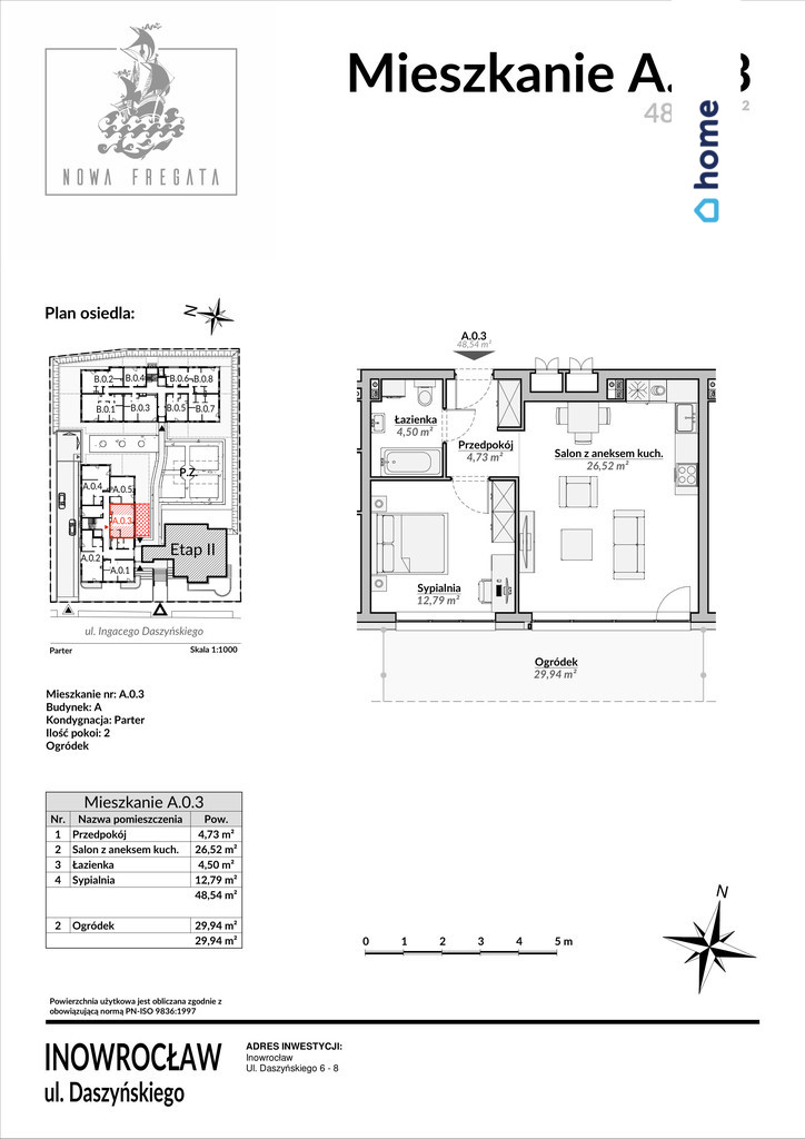 Inowrocław apartament 2 pokoje ogródek 48,5m2 miniaturka 7