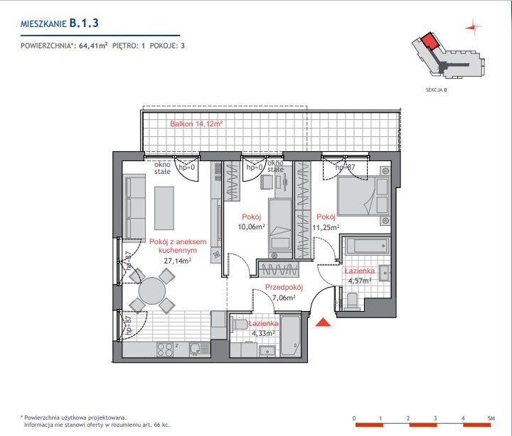 Mieszkanie 3 pokoje Gdynia Mały Kack 64m2 miniaturka 4
