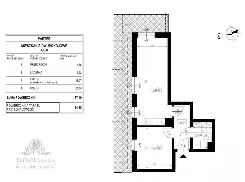 Mieszkanie 37,40m2, 2pokojowe z 24,8m2 tarasem/ Wrocław Psie Pole Poświętne miniaturka 4