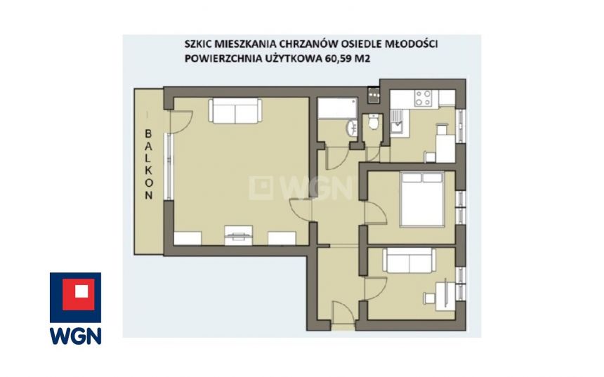 Chrzanów, 325 000 zł, 65.94 m2, pietro 2 miniaturka 3