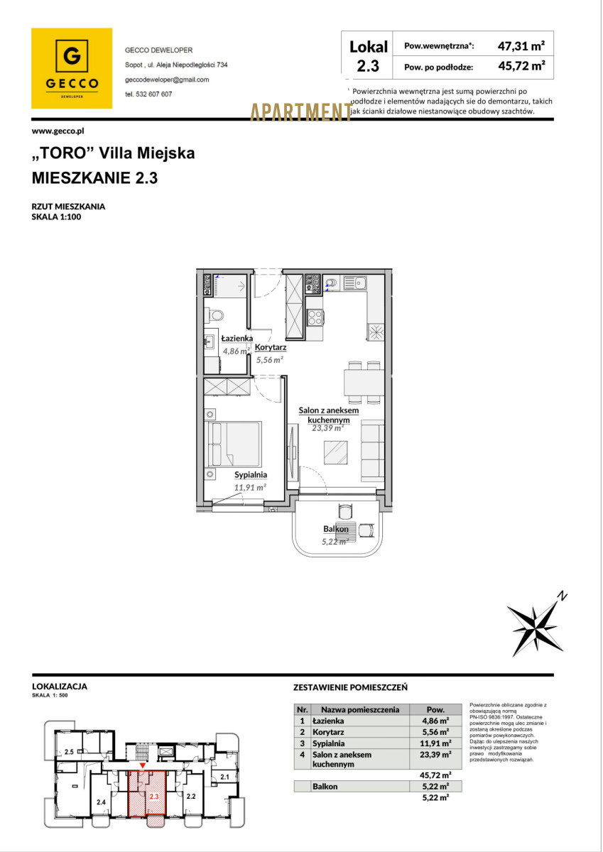 Gdynia Grabówek, 708 800 zł, 47.31 m2, pietro 2 miniaturka 4
