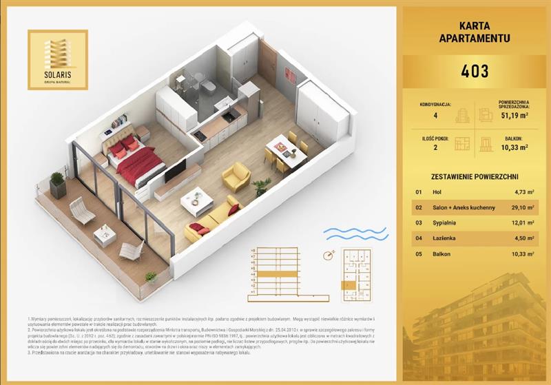 Apartament przy plaży, 51 m2, 4 piętro, Darłówko. miniaturka 3