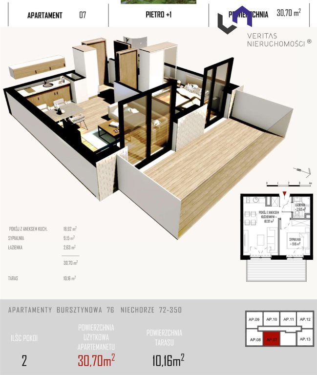 Niechorze, 623 057 zł, 30.7 m2, aneks kuchenny połączony z salonem miniaturka 2