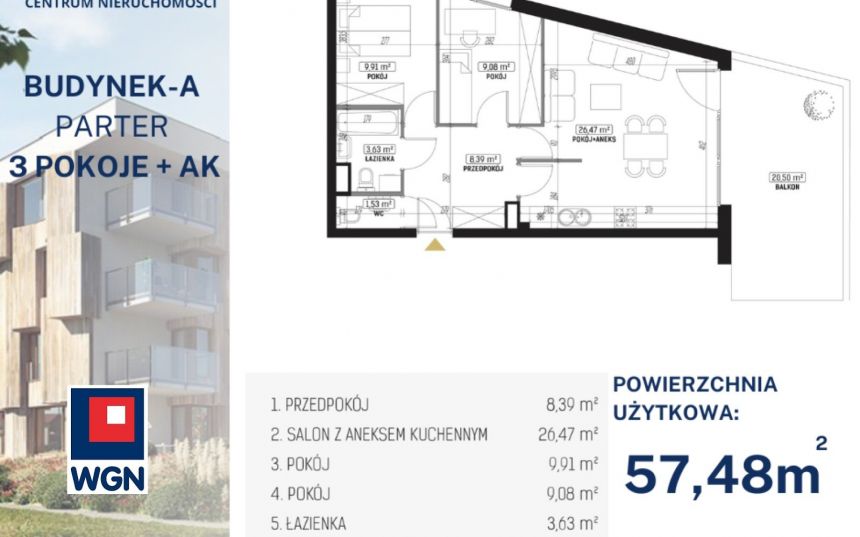 Lublin Sławin, 626 532 zł, 57.48 m2, M3 miniaturka 3