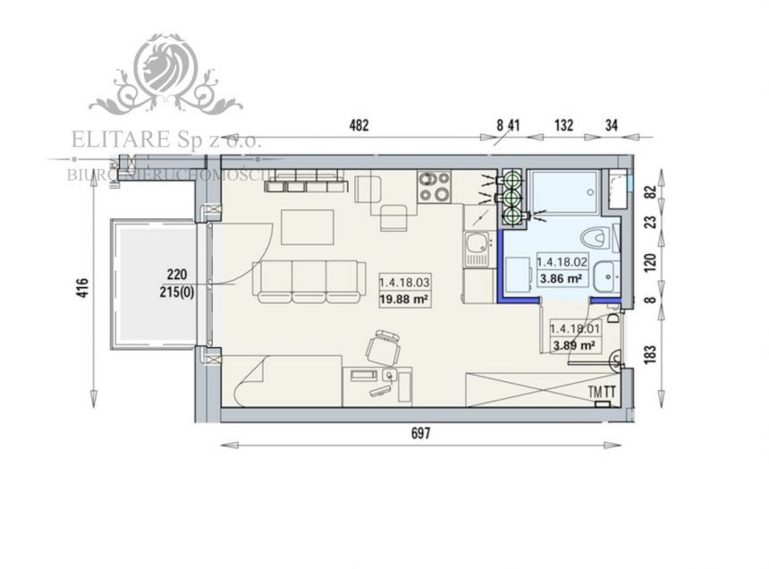 PROMOCJA!Mieszkanie 27,49m2 ,1 pok z balkonem 3,15m2. w Centrum Wrocławia miniaturka 2