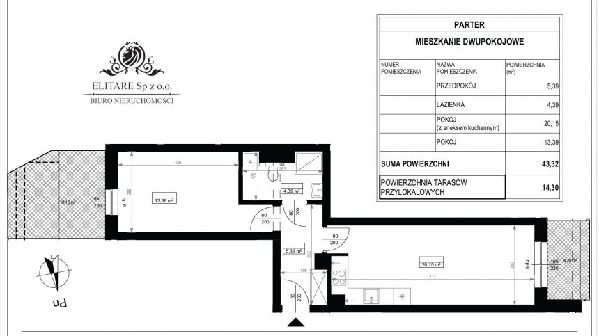 Mieszkanie 43,32m2, 2pokojowe z dwoma tarasami/ Wrocław Psie Pole Poświętne miniaturka 18