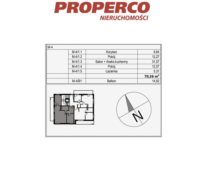 Apartament, 3 pok., Ip., 70,36 m2, Czarnów, Miła, miniaturka 4