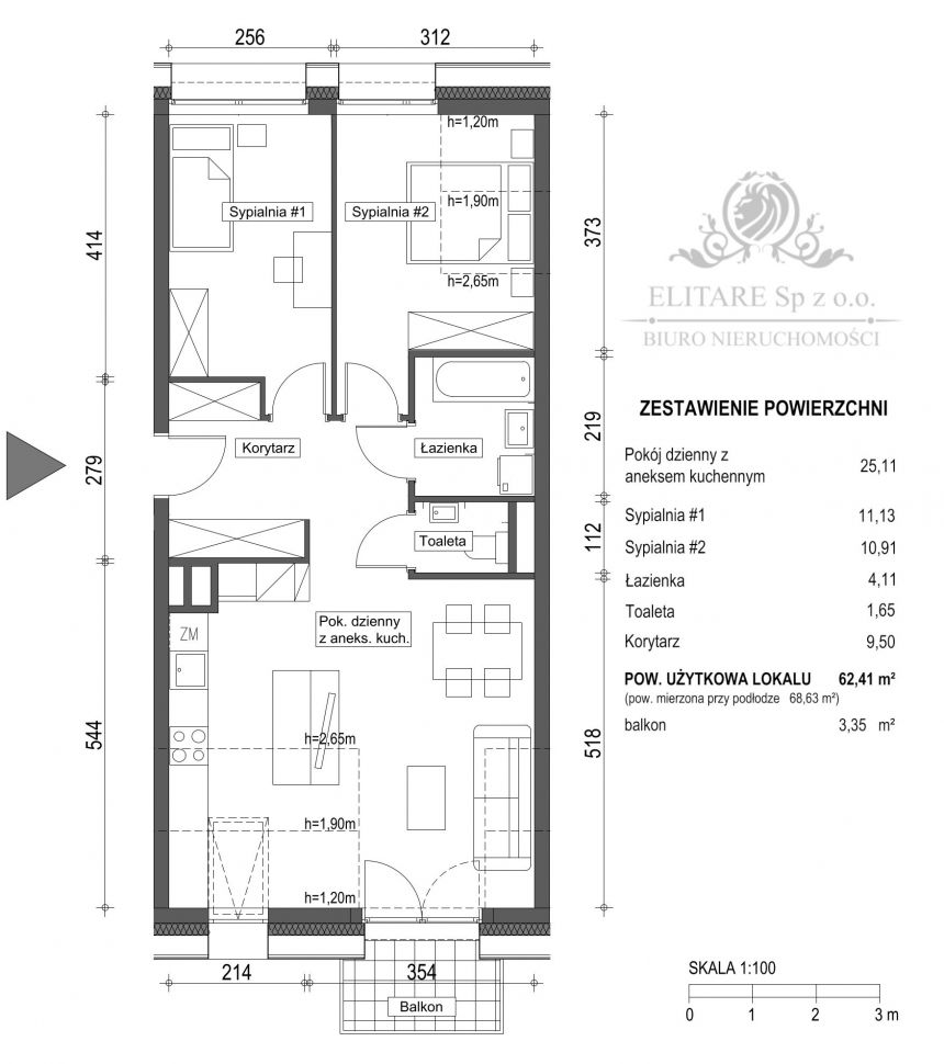 Mieszkanie 3pok, 62,41m2 tuż obok parku/  Brochów Wrocław miniaturka 2