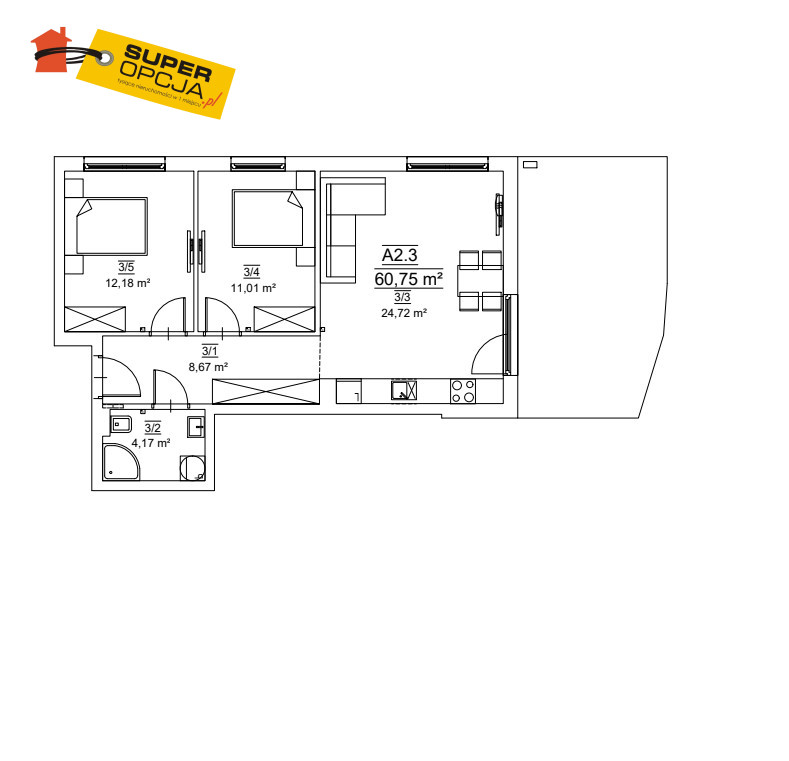 Kraków Stara Krowodrza, 920 000 zł, 60.75 m2, 3 pokojowe miniaturka 2