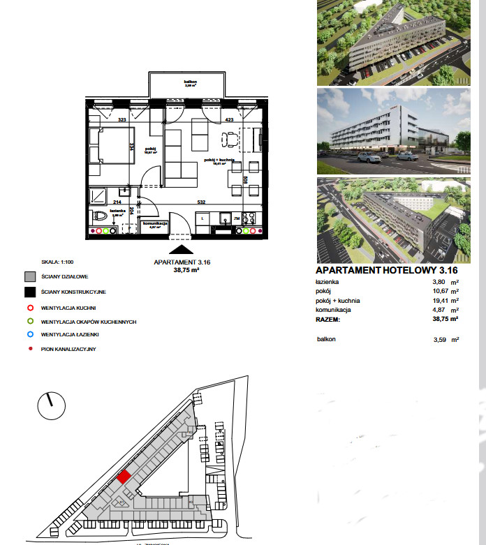 Apatrament hotelowy, kawalerka. wykończone pod klucz, dla studenta, pod wynajem miniaturka 17