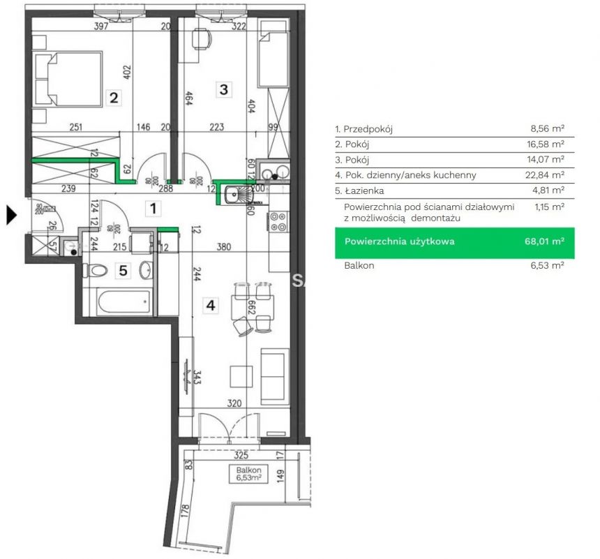 46m2 2pok +balkon klucze Podgórze 0% miniaturka 12