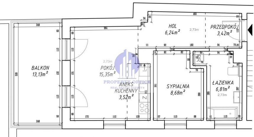 Śródmieście: mieszkanie 44,02 m2; 2 pokoje miniaturka 2