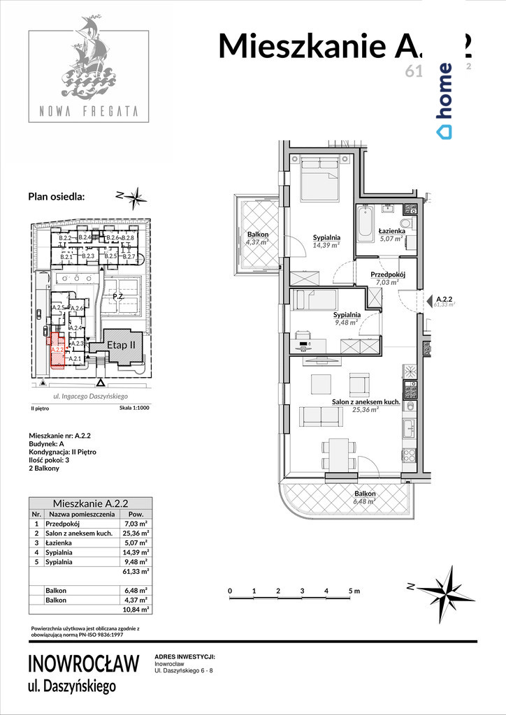 Inowrocław apartament 2 pokoje, 2 balkony 61m2 miniaturka 7