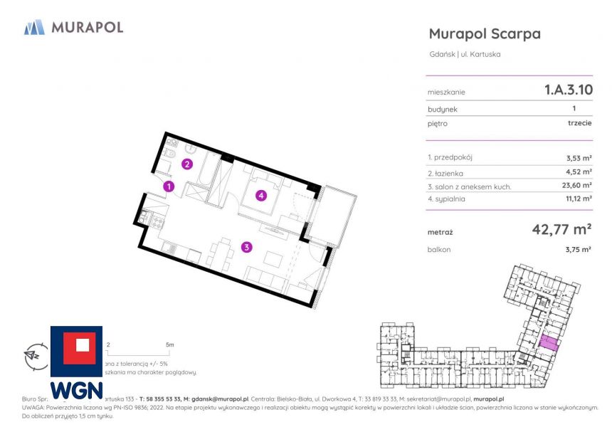 Gdańsk Siedlce, 709 980 zł, 42.77 m2, z balkonem miniaturka 3