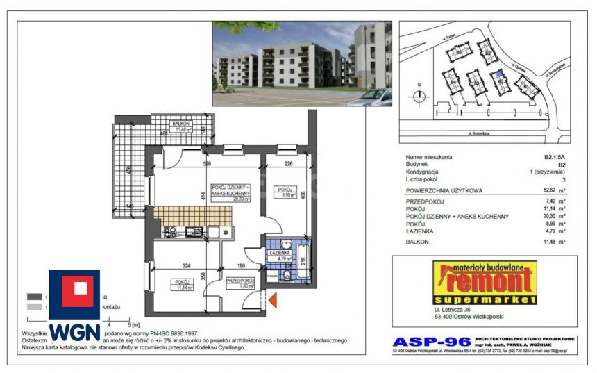 Ostrów Wielkopolski Wenecja, 484 104 zł, 52.62 m2, z balkonem miniaturka 6