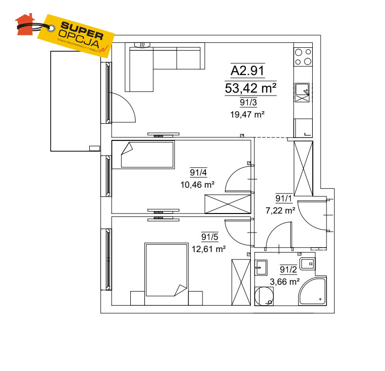 Kraków Stara Krowodrza, 994 000 zł, 53.42 m2, z loggią miniaturka 2