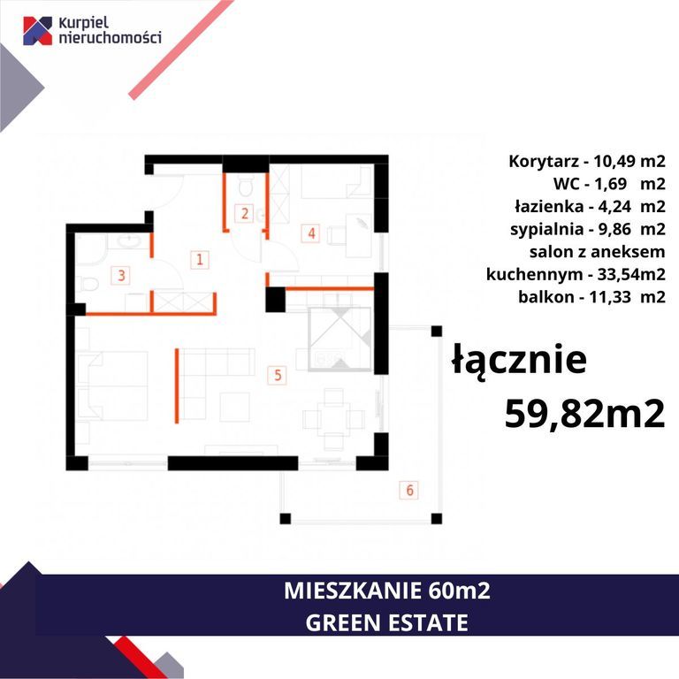 Apartament 60m2 - GREEN ESTATE miniaturka 5