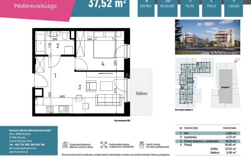 Bartoszyce, 270 144 zł, 37.52 m2, pietro 3, 5 miniaturka 4