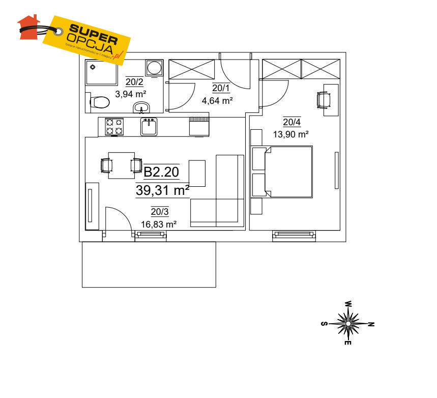 Kraków Ruczaj, 625 029 zł, 39.31 m2, pietro 1/2 miniaturka 2