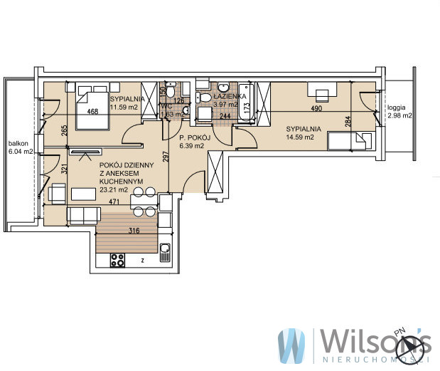 Wrocław Psie Pole, 779 000 zł, 61.38 m2, pietro 5 miniaturka 2