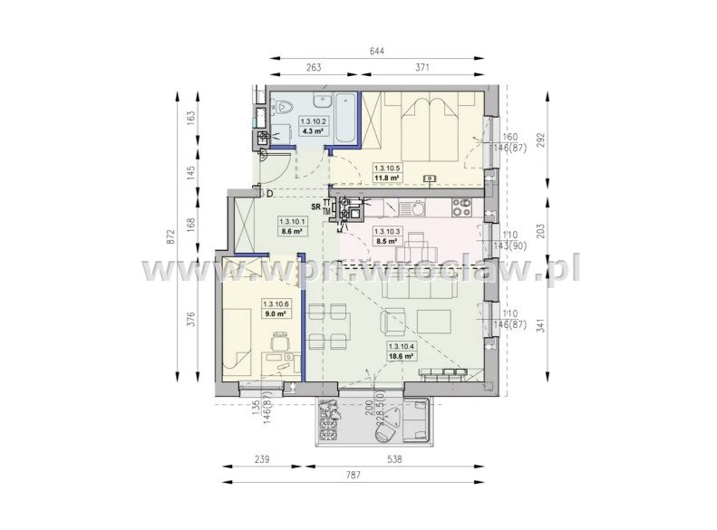 Nowe 3 pokojowe balkon, widok na zieleń Oporów miniaturka 2