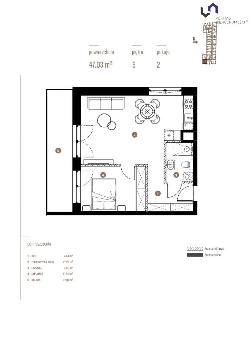 Katowice, 644 311 zł, 47.03 m2, pietro 5, 15 miniaturka 2