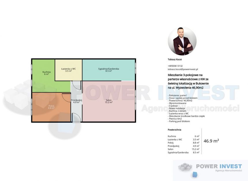 Wyjątkowe 3-pokoje po remoncie na parterze 46,90m2 miniaturka 2