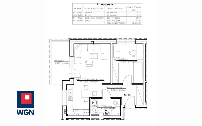 Kościan, 362 000 zł, 42.69 m2, 2 pokojowe miniaturka 4