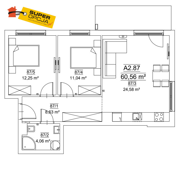 Kraków Stara Krowodrza, 1 076 000 zł, 60.56 m2, pietro 7/7 miniaturka 2